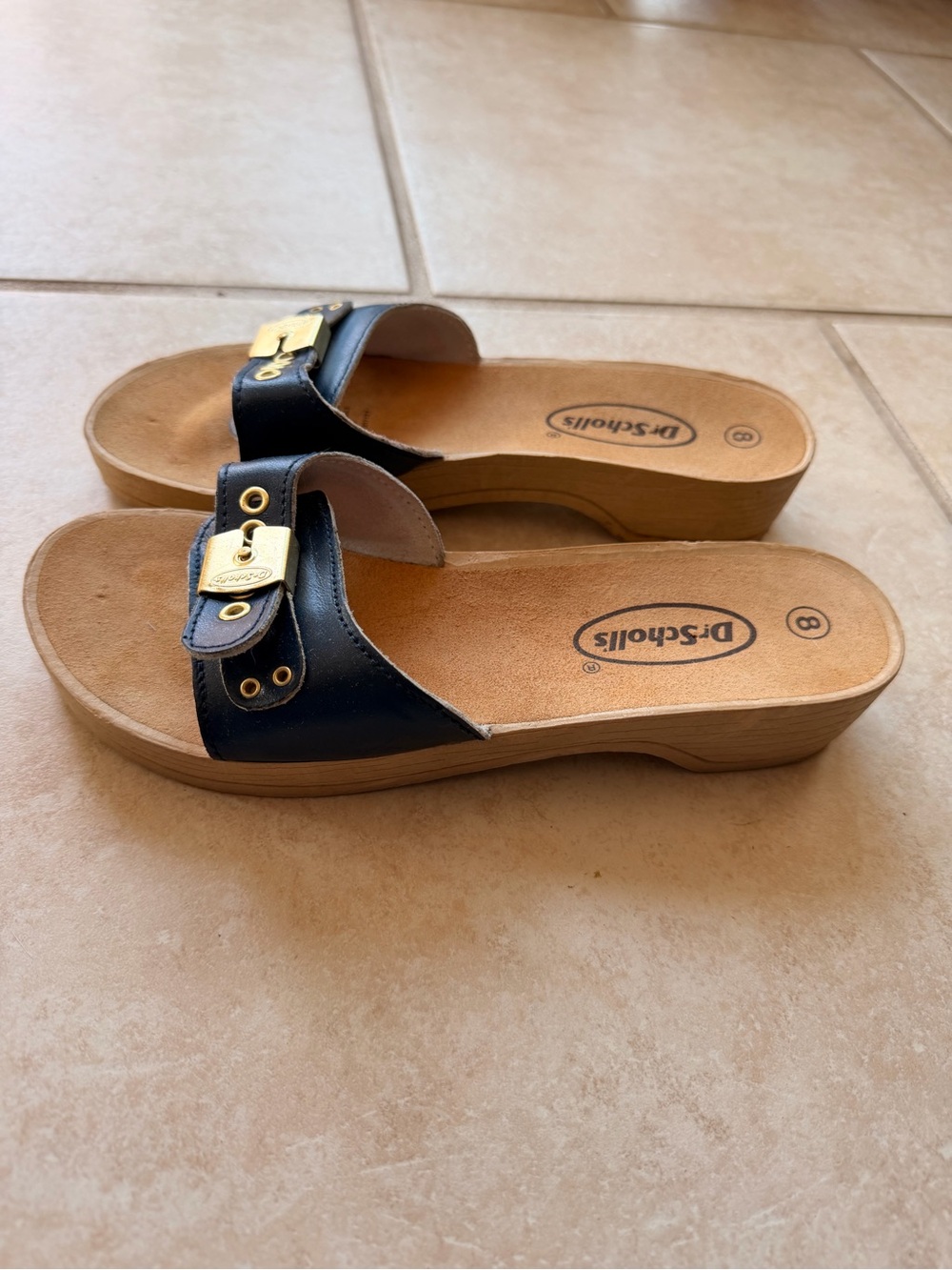 Dr. Scholl's Women's Navy Slide Sandals with Gold Accent - Picture 5 of 7